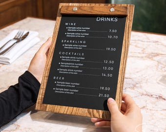Wooden Menu Holder: Rustic Menu Board for Restaurant, Cafe & Bar