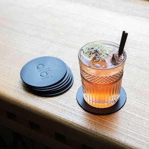 Leather Drink Coasters, Custom Coasters Set 5 pcs, Beverage Coasters, Personalized Coasters, Bar Coasters, Modern Coasters, Table Coasters