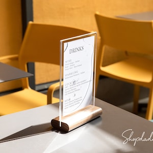 Custom Tabletop Menu Stand: Acrylic Menu Holder With Wooden Base - Etsy