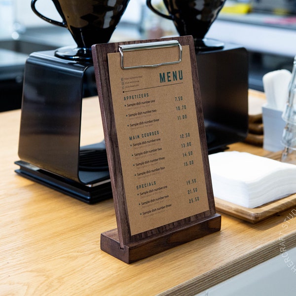 Table Stand Menu Holder, Wooden Sign Holder Menu Covers, Wedding Signs Clip Board, Wood Store Display, Restaurant Table Tents, Menu Board