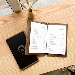Wooden Menu Cover, Leather Menu Book, Custom Menu Cover Design With Logo, Personalized Menu Holder, Wood Drink Menu Folder For Restaurant