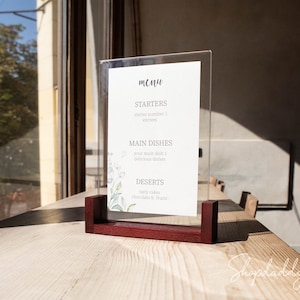 Acrylic Sign Holder, Transparent Table Menu, Wooden Stand Menu, Menu Template, Bar Menu, Menu Cover, Menu Holder, Wedding Signs, Sign Stand