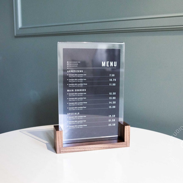 Acrylic Sign Holder, Acrylic Bar Menu, Sign Stand, Table Top Menu, Wooden Stand Menu, Menu Template, Menu Cover, Menu Holder, Table Tent