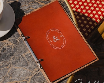 Wood Menu Holder with Leather Cover: Custom Menu Book for Restaurant, Cafe & Bar