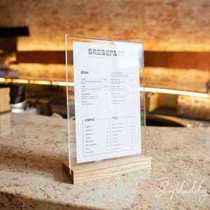 Suporte para cardápio de mesa, Tendas para mesa de restaurante, Suporte para mesa de exposição para cafés e bares, Suporte para cardápio personalizado, Suporte de mesa de madeira, Suporte para placa de acrílico