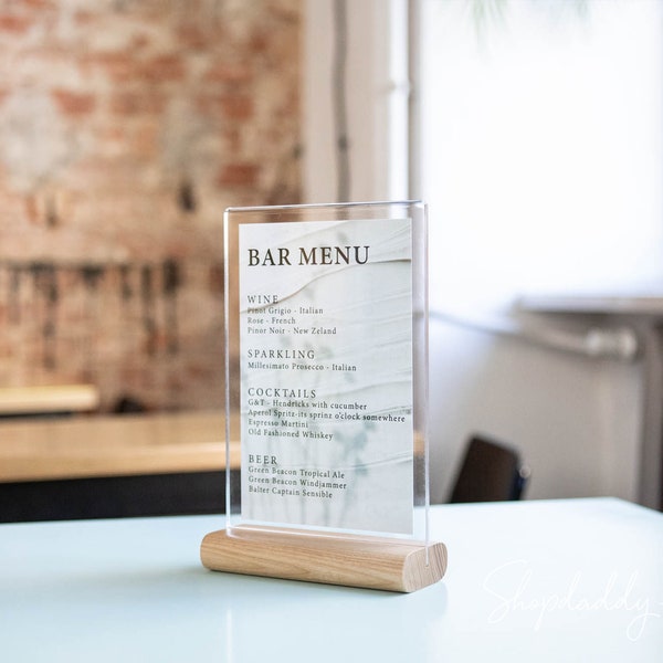 Support d'enseigne en acrylique, Tente de table, Menu de table transparent, Support de menu en bois, Présentoirs de table Support de menu, Panneaux de mariage, Support d'enseigne