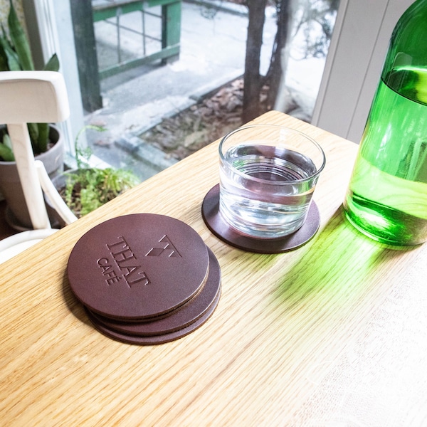 Custom Beverage Coasters Set: Unique Leather Cup Coasters for Table Protection - Monogrammed Options Available, Personalized Drink Coasters