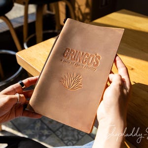 Leather Menu Holder for Restaurant, Custom Rustic Menu Folder for Cafe & Bar, Personalized Leather Cover for Menu, Wine List Menu Book