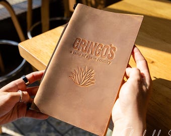 Personalized Leather Menu Holder: Rustic Menu Cover for Restaurant Cafe
