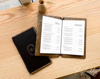 Wooden Menu Cover, Leather Menu Book, Custom Menu Cover Design With Logo, Personalized Menu Holder, Wood Drink Menu Folder For Restaurant