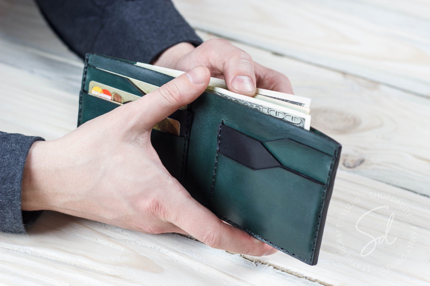 Bifold Cool Mens Wallets Mens Leather Wallet Green Wallet - Etsy