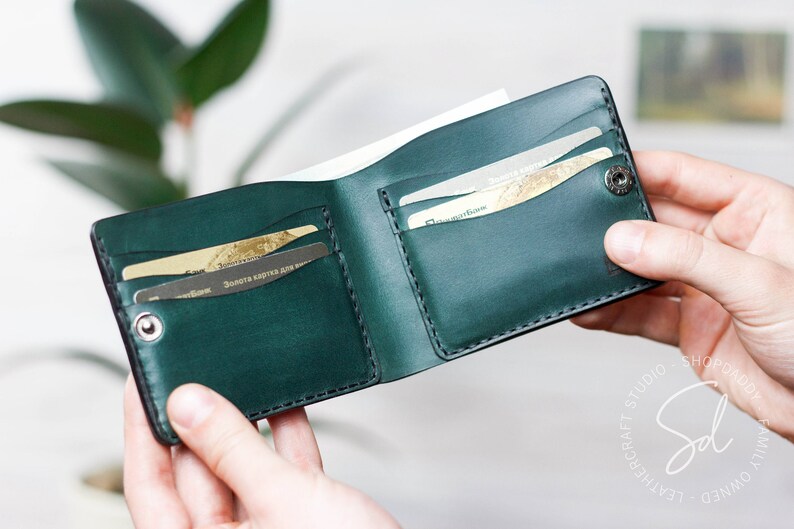 Green Wallet, Bifold Wallet, Best Mens Wallet, Mens Leather Wallet, Leather Card Holder, Credit Card Wallet,Leather Bifold,Man Wallet,Bifold image 1