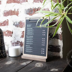Table Stand Menu Holder, Wooden Sign Holder Menu Covers, Wedding Signs Clip Board, Wood Store Display, Restaurant Table Tents, Menu Board, shopdaddy-studio bar restaurant accessories, wholesale discounts, fast shipping, customization with your logo