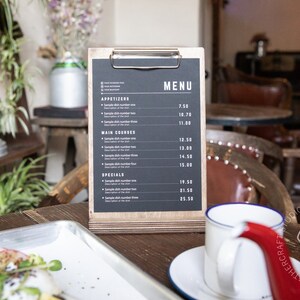 sign stand	wedding sign	clipboard stand	menu cover	menu holder	standing clipboard	tabletop sign holder	flyer holder	clipboard binder	decorative clipboard	retail sign holder	a4 a5 85x11 85x55	coffee cafe bar menu wholesale discounts, fast shipping