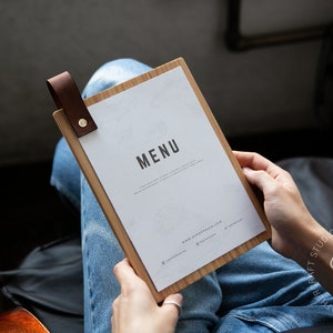 Couverture de menu de restaurant, Support de menu en bois, Tableau de menu en bois personnalisé, Enseigne de table de bar de café, Chemise de menu, Pochettes pour menu, Enseigne de mariage à clip