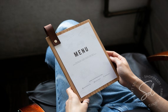 Custom Wood Menu Holder for Restaurant Tables: Rustic Clipboard Menu Board for Restaurant, Cafe & Bar