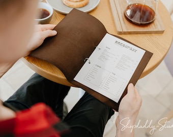 Custom Leather Restaurant Menu Cover with Debossed Logo
