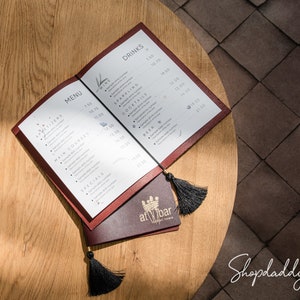 Restaurant Leather Menu Cover With Personalization Option: Logo Debossing on Menu Folder - Perfect For Bar Or Wine Menu, Custom Size Covers