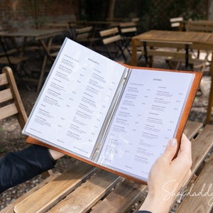 Couverture de menu en cuir, couverture de menu de restaurant, support de menu, menu en cuir avec manches, livre de menus personnalisés de bar de café, chemise de menu personnalisée