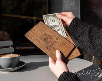 Custom Wooden Check Presenter: Engraved Bill Holder for Restaurant, Cafe, Bar
