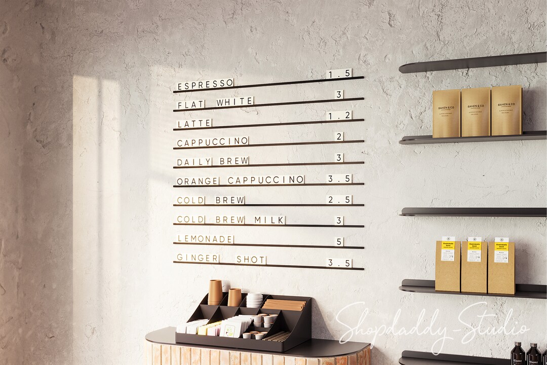 Wall Menu Board With Metal Rails, Custom Changeable Menu, PVC Letters ...