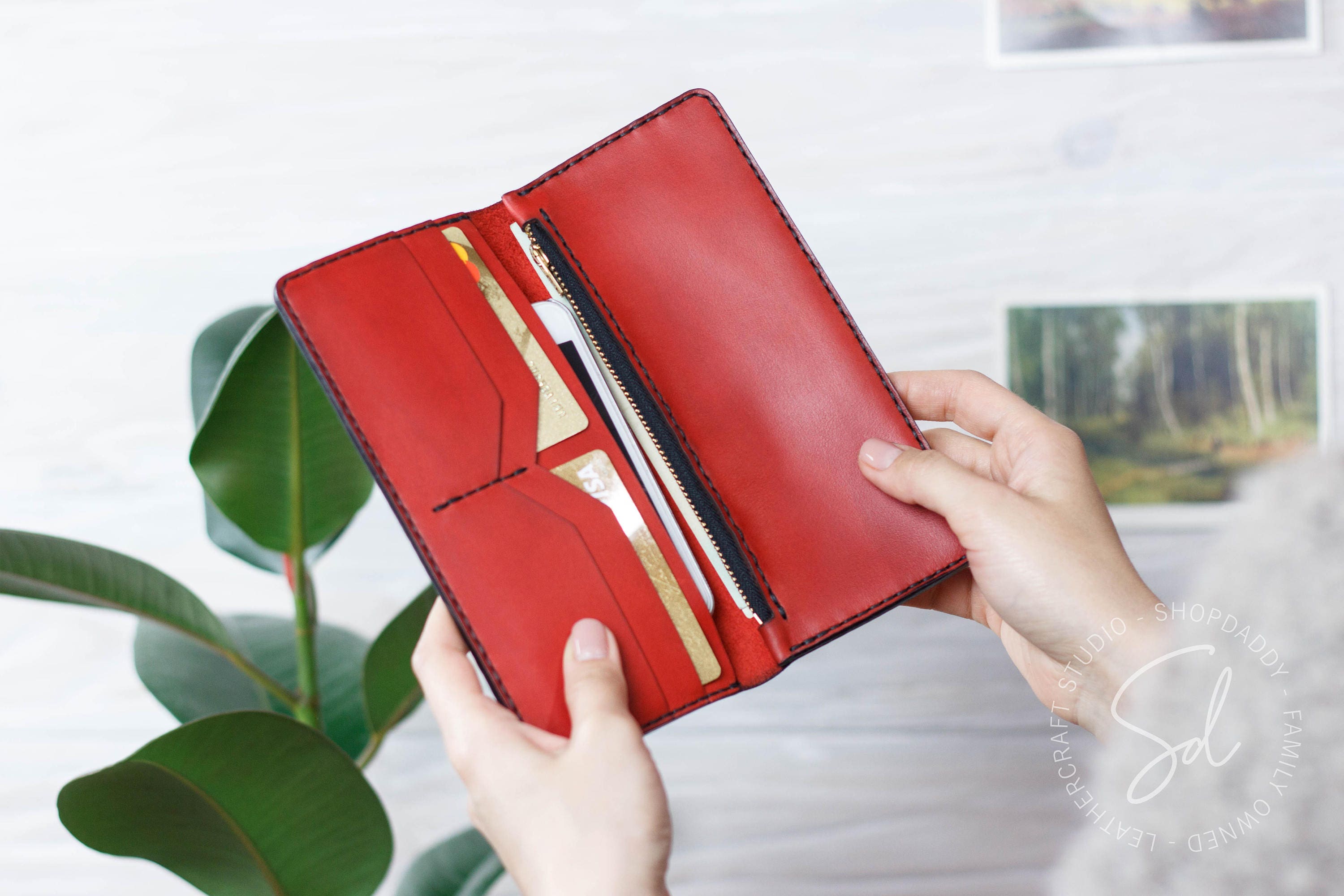 Red Wallet Ladies Wallet Leather Women's Wallet Zipper -  Norway