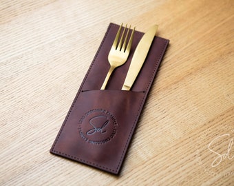 Custom Leather Cutlery Holder: Utensil Holder for Restaurant & Cafe