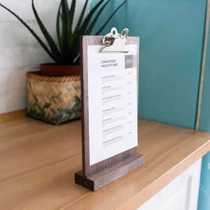 Capas de menu de suporte de placa de madeira, placa de clipe de sinais de casamento, suporte de menu de suporte de mesa, exibição de loja de madeira, tendas de mesa de restaurante, placa de menu