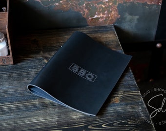 Personalized Leather Menu Cover: Restaurant Cafe Menu Holder with O-Ring Binder