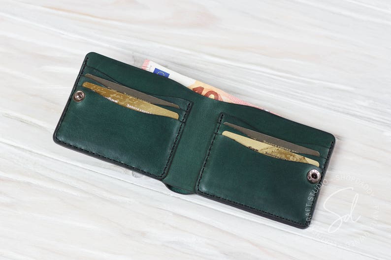 Green Wallet, Bifold Wallet, Best Mens Wallet, Mens Leather Wallet, Leather Card Holder, Credit Card Wallet,Leather Bifold,Man Wallet,Bifold image 2