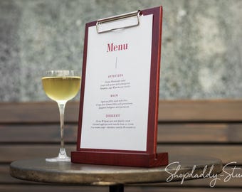 Custom Wooden Menu Holder – Table Sign Stand with Metal Clip