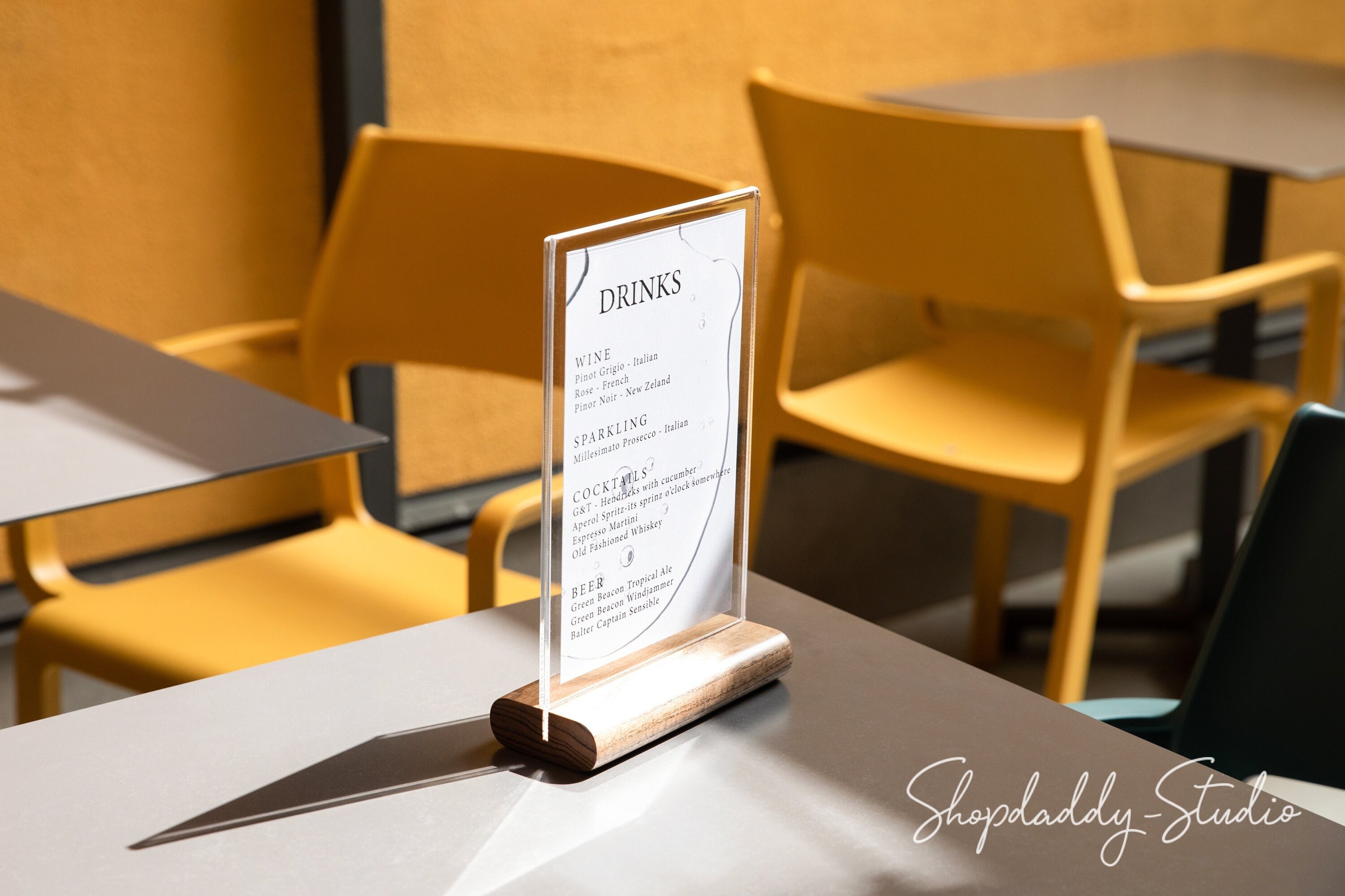 Custom Tabletop Menu Stand: Acrylic Menu Holder With Wooden Base - Etsy UK