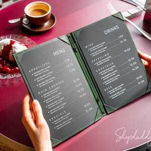 Couverture de menu en cuir pour restaurant, café ou bar, support de menu personnalisé avec logo, livret de menus personnalisé pour menu d'aliments et de boissons, carte de boissons