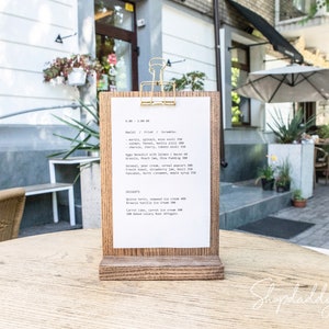 Houten klembord, menusjabloon, bruiloftstafelmenu, houten bordstandaard, bordhouderstandaard, winkelbord, barmenu, menuomslag, menubord