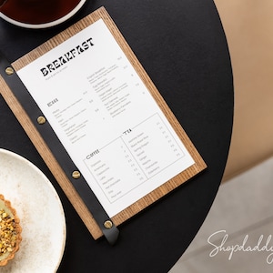 Soporte de menú de madera con lazo de cuero, tablero de menú personalizado para restaurante, menú colgante, menú de boda, menú de bebidas personalizado, menú de bar cafetería