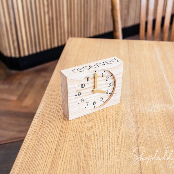 Wood Reserved Sign, Restaurant Time Reserved Display, Reserved Table Signs, Table Clock, Table Top Stand, Personalized Time Reserved Sign
