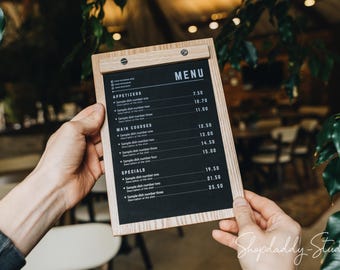 Custom  Wooden Menu Holder: Rustic Cafe & Restaurant Menu Board