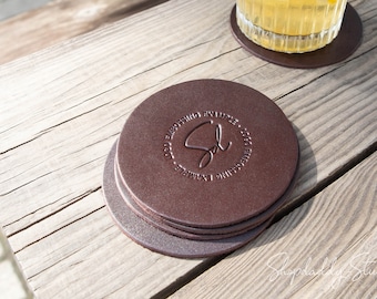 Custom Set Of Beverage Coasters With Logo Debossed Option, Leather Drink Coasters, Table Coasters, Bar Coaster, Beer Coaster, Modern Coaster