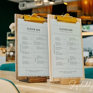 Ashwood Table Top Display Stand & Wooden Menu Holder with Base -  Dual-Use Clipboard Drink Menu for Bar, Cafe and Restaurant, Menu Board