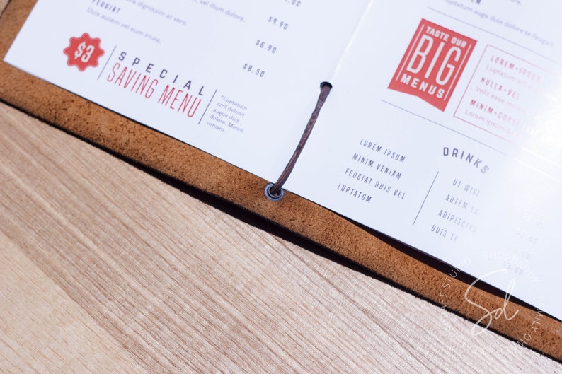 menu booklet, cocktail menu, double fold menu, menu case, menu sleeves, menu a4 a5 8.5x11, wine list menu, drink menu, shopdaddy-studio cafe bar restaurant accessories, wholesale discounts, fast shipping, customization with your logo