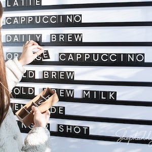 Tablero de letras de menú de pared personalizable: tablero de letras intercambiable con letras para cafeterías, cafés, panaderías: opciones personalizables y para colgar