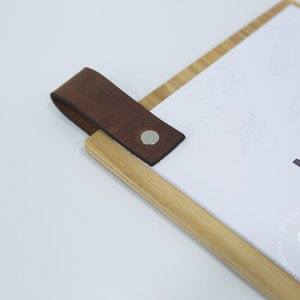Menu holder A4 size in rustic wood with a leather loop for full-page restaurant menus