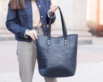 navy blue leather tote handbolsas