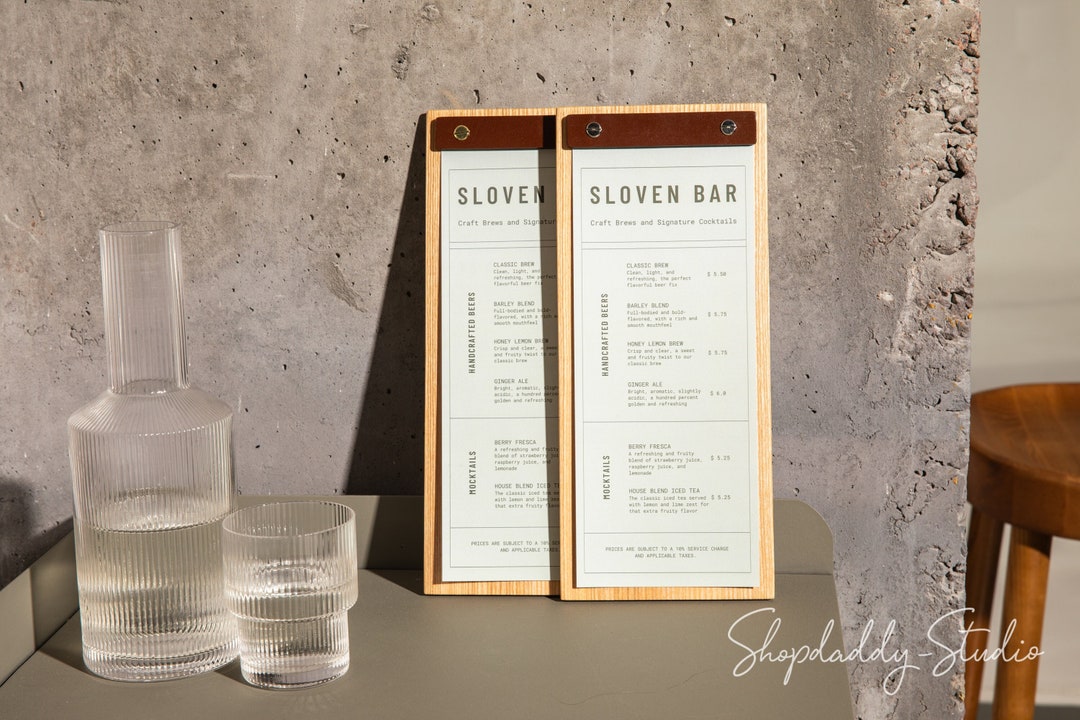 Wooden Menu Holder, Custom Menu Board, Restaurant One Page Menu
