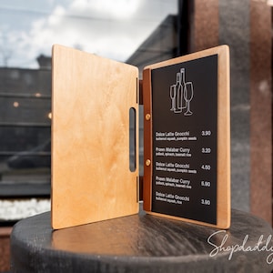 Porta menú de madera: tablero de menú de bebidas personalizado y exhibición de menú personalizada para diseño de menú de restaurante, bebidas y comida para cafetería, estuche de menú de pub