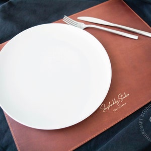 Personalized Leather Placemat | Brown Table Mat | Dining Table Mat | Custom Restaurant Place Mat | Square Place Mats | Table Place Mats