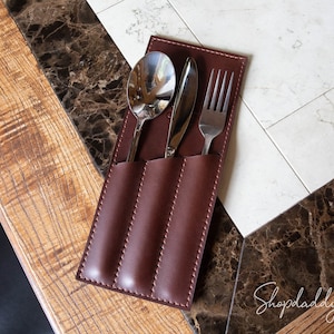 Leather Cutlery Pouch, Personalized Cutlery Holder, Cafe Bar Restaurant Cutlery Organizer, Custom Utensil Organizer, Spoon and Fork Holder
