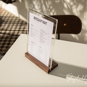Namiot stołowy z akrylu, uchwyt na menu na blacie stołu z drewna, przezroczysty uchwyt na znak, menu na stół z barem, menu na stojaku z drewna, znaki ślubne, stojak na znak