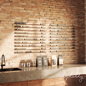 Tableros de letras para menú de pared con rieles de metal, menú personalizable modificable, tablero de menú de café, menú de montaje en pared, menú de pared de panadería, menú de riel de barbería