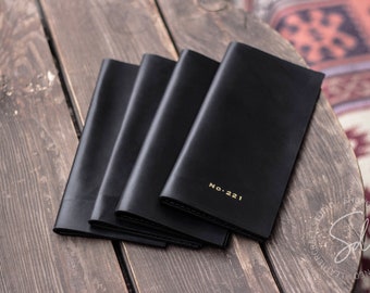 Custom Black Leather Check Presenter: Restaurant Bill Holder with Logo